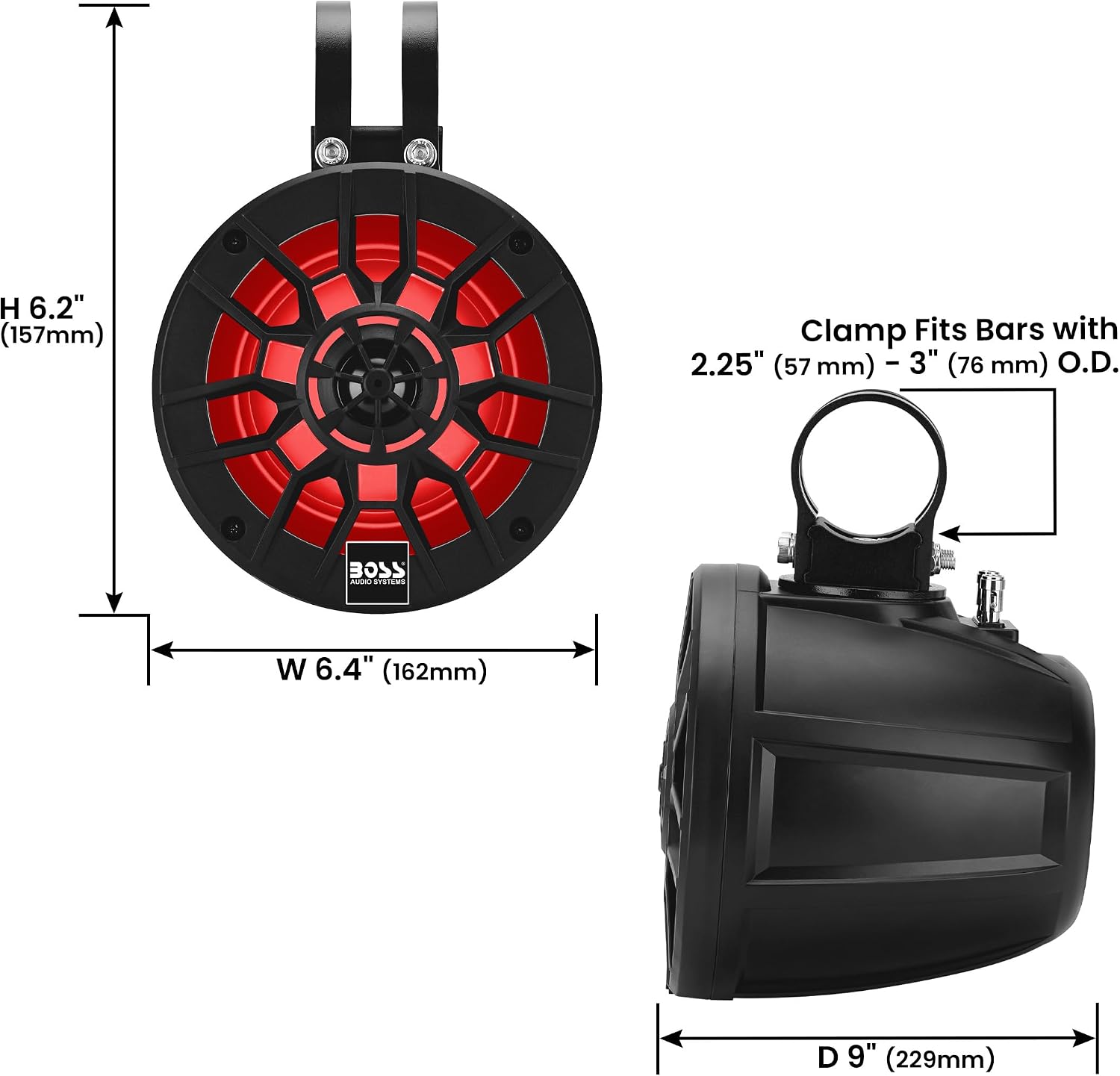 BOSS Audio Systems MPWT50RGB ATV UTV Marine Boat 5.25 Inch Stereo Wake Tower Speakers – Full Range, 2 Way, IPX6 Weatherproof, Multi-Color Illumination, 500 Watts Per Pair, Golf Cart Compatible - Image 5