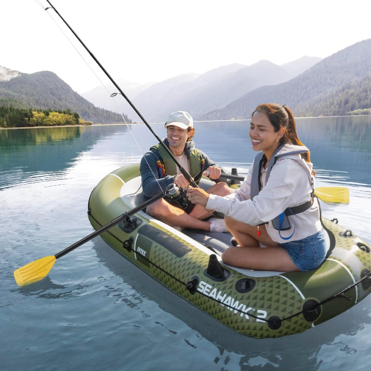 INTEX Seahawk Inflatable Boat Series: Includes Boat Oars and High-Output Pump - Fishing Rod Holders - Gear Pouch - Image 2