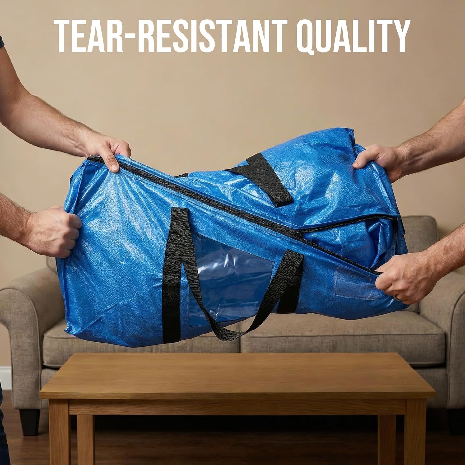 TAILI Extra Large Moving Bags, 4 Pack Blue Heavy Duty Totes For Storage with Visible Window, Wrap Around Handles, Storage Bags for Space Saving, Alternative to Moving Boxes - Image 7
