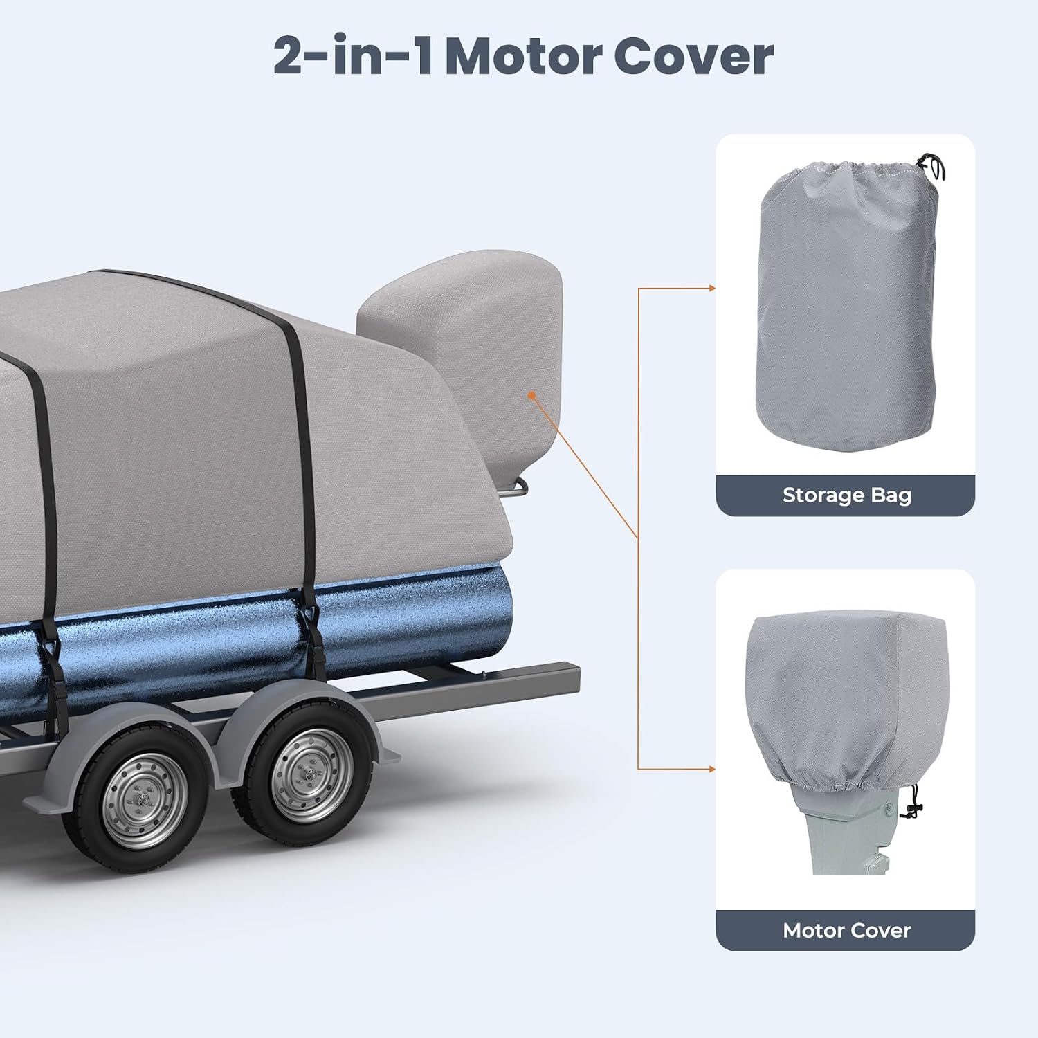 RVMasking Pontoon Boat Cover with Motor Cover, 1400D Heavy Duty Middle Reinforced, Marine Grade Waterproof Boat Cover for Length: 21'-24', Beam Width up to 102", Gray - Image 7