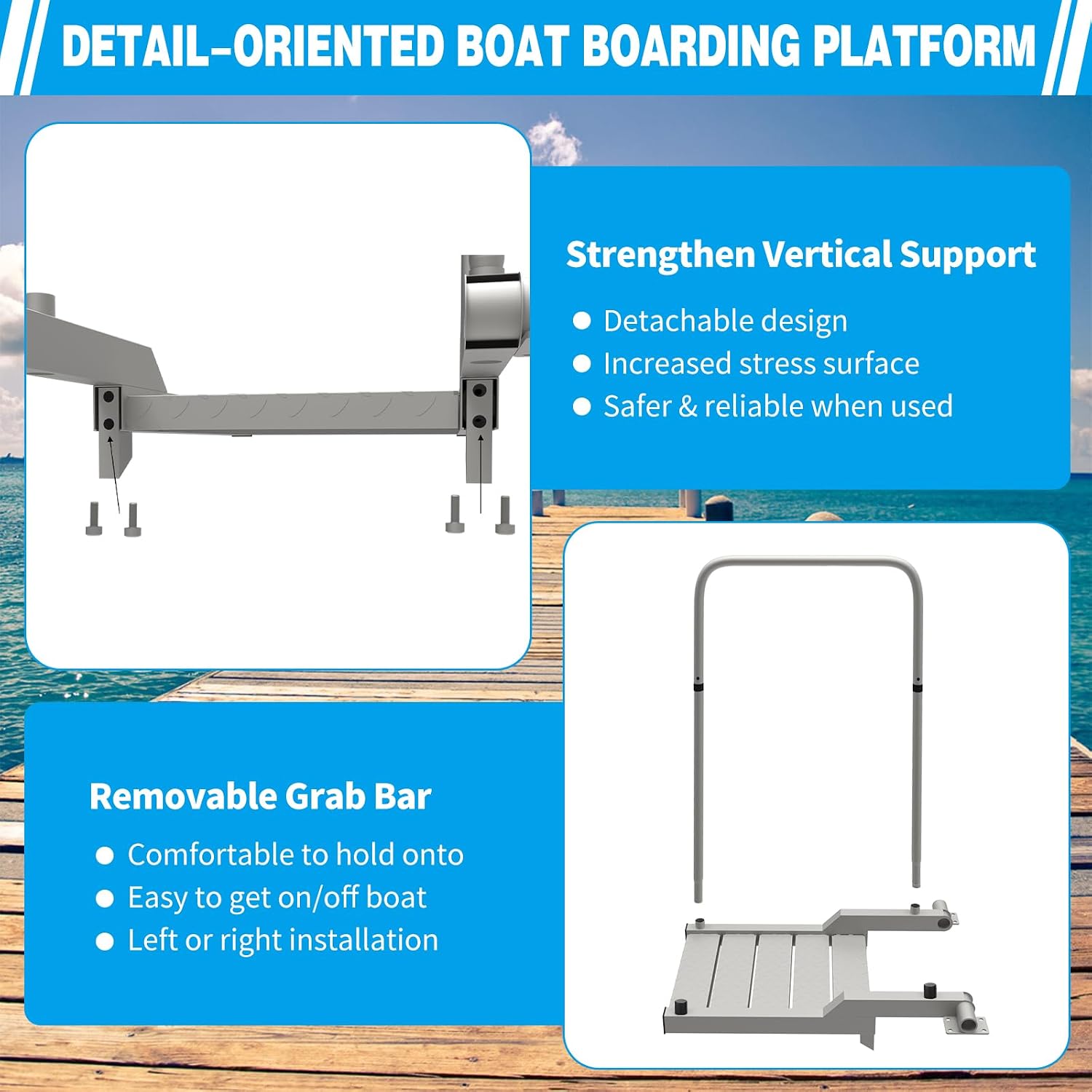 THOOUM Boat Boarding Platform and Dock Extension to Step Up & Down (Fixed), Boat Boarding Platform Dock Step for Boat Lifts - Image 3