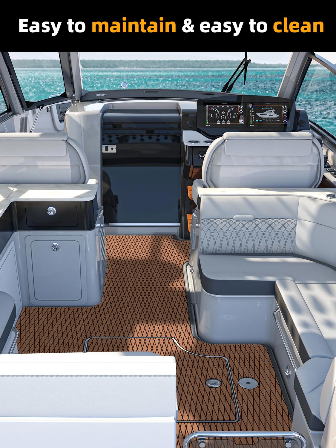 FOCEAN Boat Flooring EVA Foam Boat Decking Marine Mat Non-Slip Self-Adhesive Flooring Sheet for Motorboat Jon Boats Bass Boat Kayak RV Floor, 94.5''x 15.7'', Brown with Black Lines - Image 5