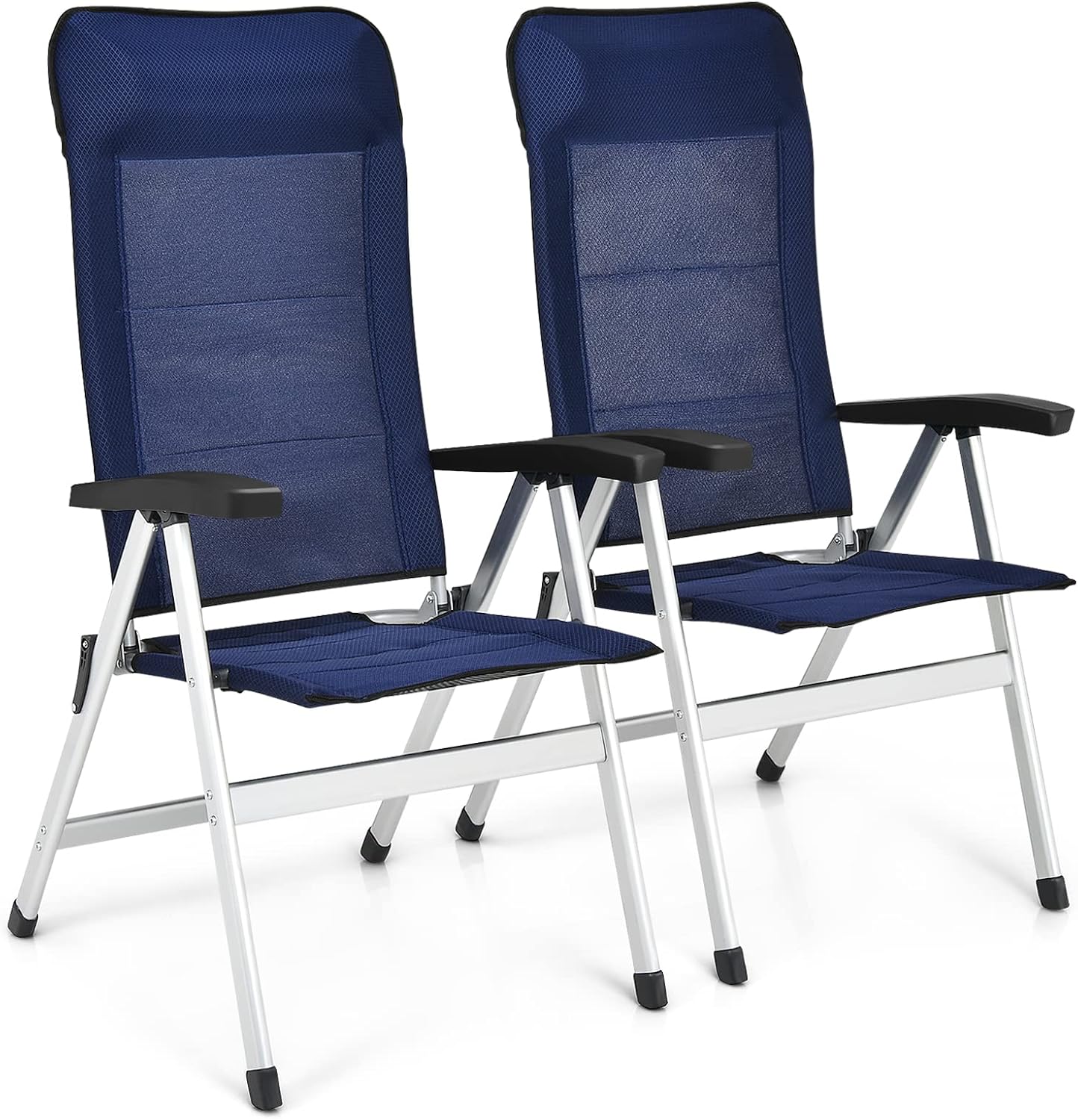 Tangkula Set of 2 Patio Folding Chairs, Portable Reclining Chairs with 7-Position Adjustable Back & Padded Headrest, Outdoor Indoor High Back Chaise Lounge Armchair for Poolside, Yard, Lawn, Navy