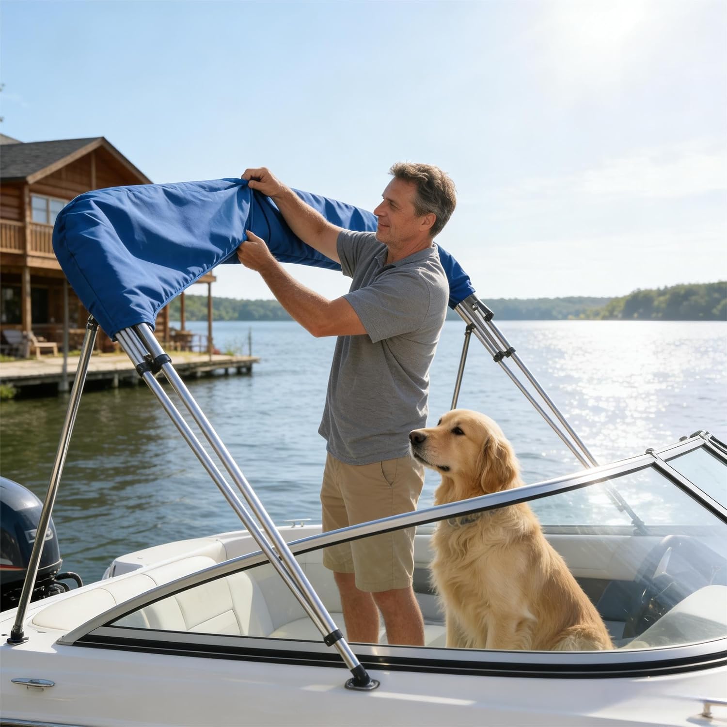 600D Bimini Top Boot 3–4 Bow 68–88" Fit Waterproof UV Marine Cover | Keeps folded bimini top clean and protected from UV rain salt dust durable marine fabric easy install for boat storage use - Image 6