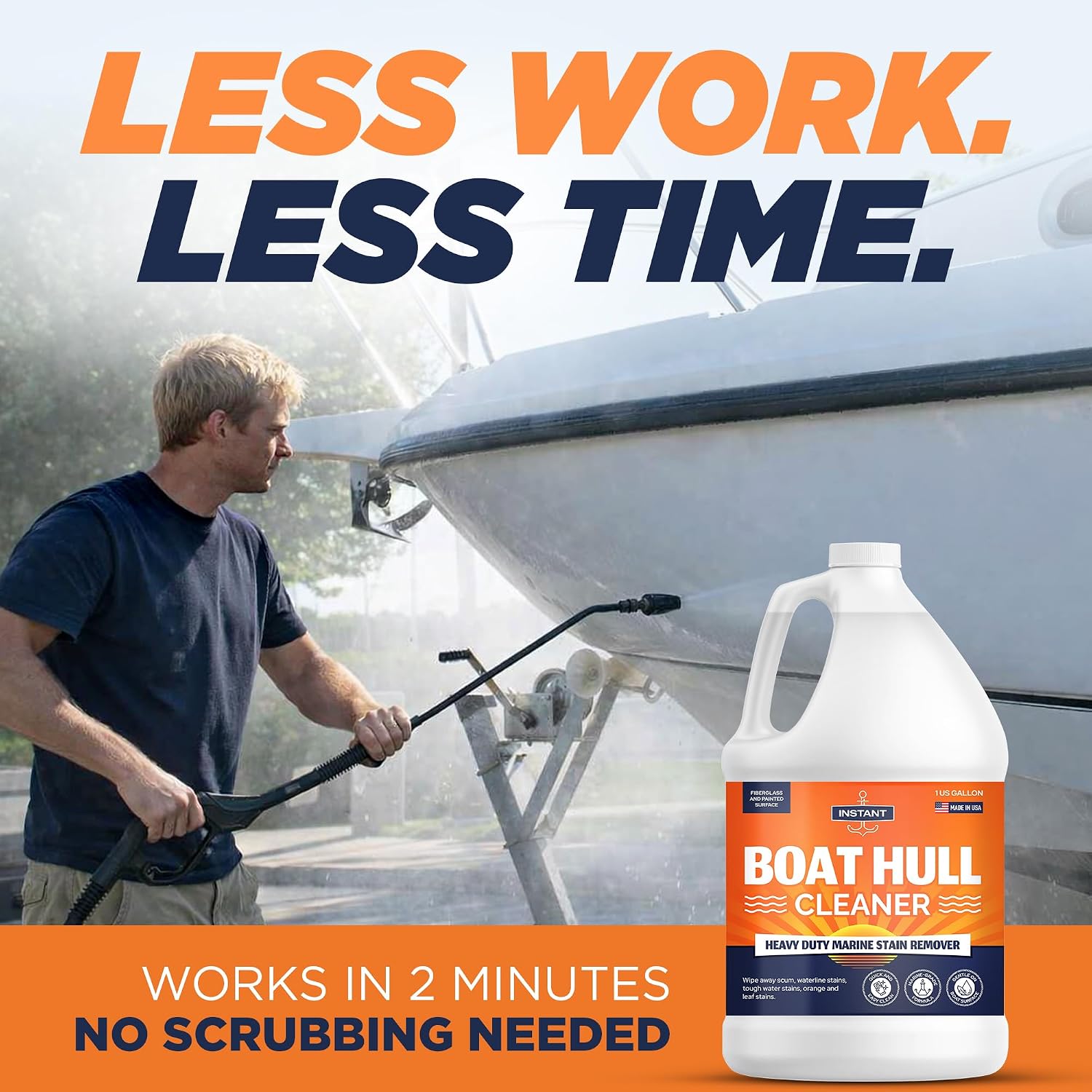 Instant Boat Hull Cleaner - Marine Grade, Easy to Use Boat Cleaner, Removes Stains, Water Lines, Yellowing & Rust, Safe for Use on Fiberglass, Plastic, Painted Hull Surfaces - Made in USA, 1 Gallon - Image 4