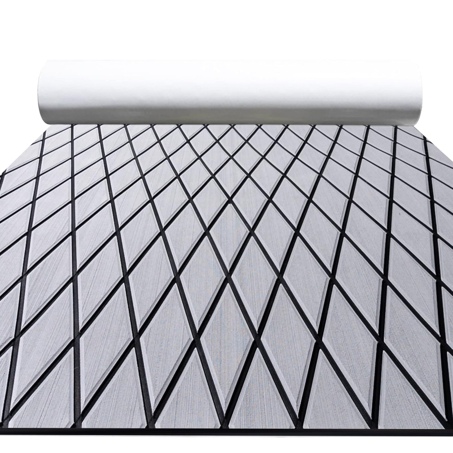 FOCEAN Boat Flooring EVA Foam Boat Decking Marine Mat Non-Slip Self-Adhesive Flooring Sheet for Motorboat Jon Boats Bass Boat Kayak RV Floor, 94.5''x 15.7'', Grey with Black Lines