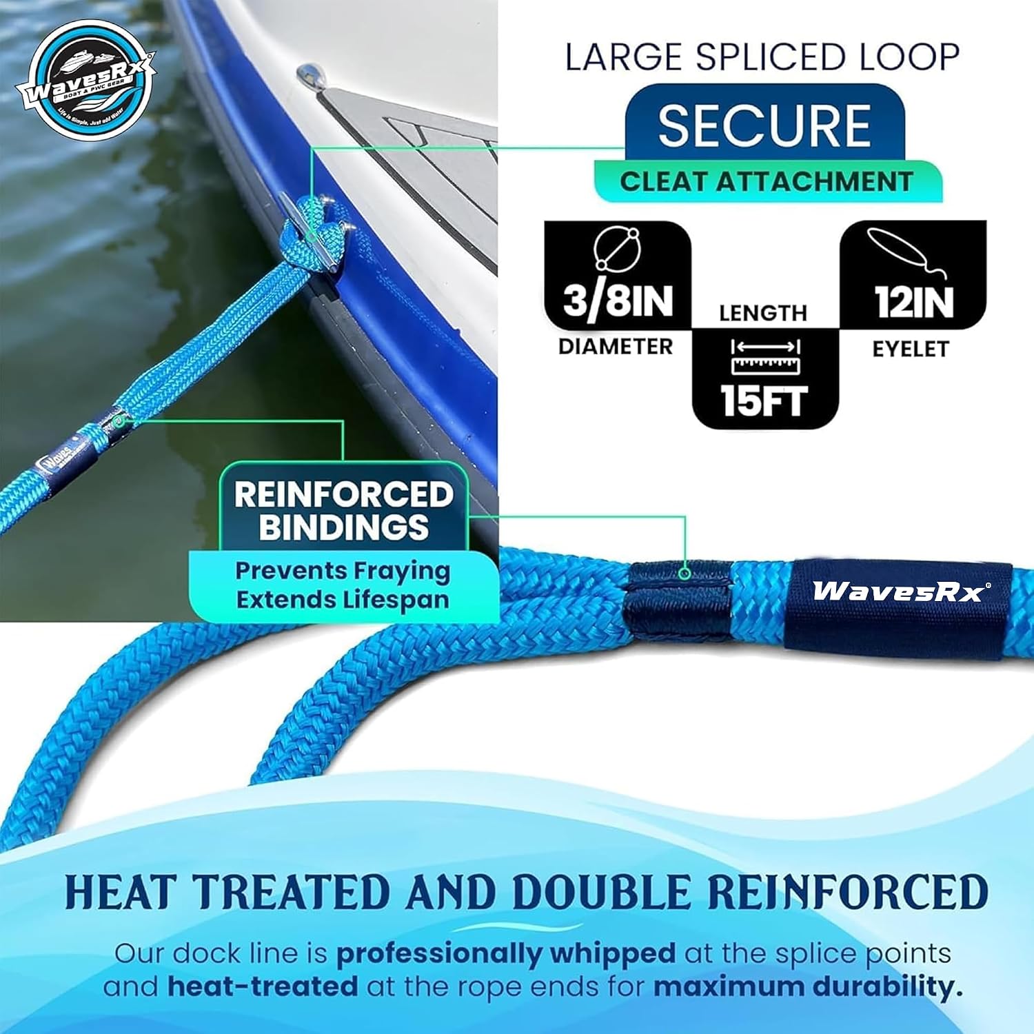Premium Nylon Boat Dock Lines & Ropes for Docking 3/8'' x 15' | Double Braided Marine Rope & Mooring Line| Boat Ropes for Docking with Loop | UV & Saltwater Resistant Dock Ropes for Boats & Pontoons - Image 4