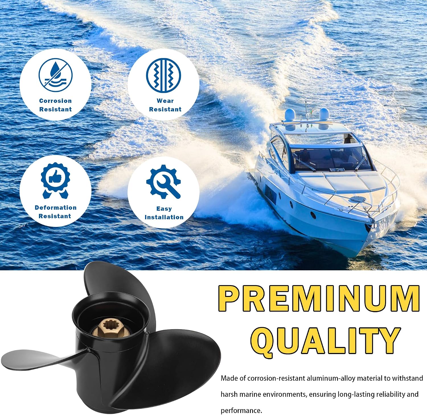 10 3/8 x 13 (10 Spline Tooth) Parts No.48-19640A40 Upgrade Aluminum Boat Outboard Propeller Compatible with Mercury Engines 9.9/15/18/20/25HP RH - Image 4