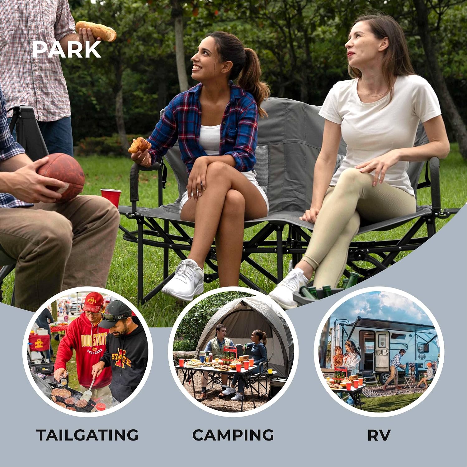 Camphor Designs Oversized Double Portable Folding Director’s Loveseat Chair with Padded Backrest, Side Table | Outdoor Sports, Beach, Lawn, Hunting, Tailgating, Fishing| Supports 300 Lbs/Seat - Image 6