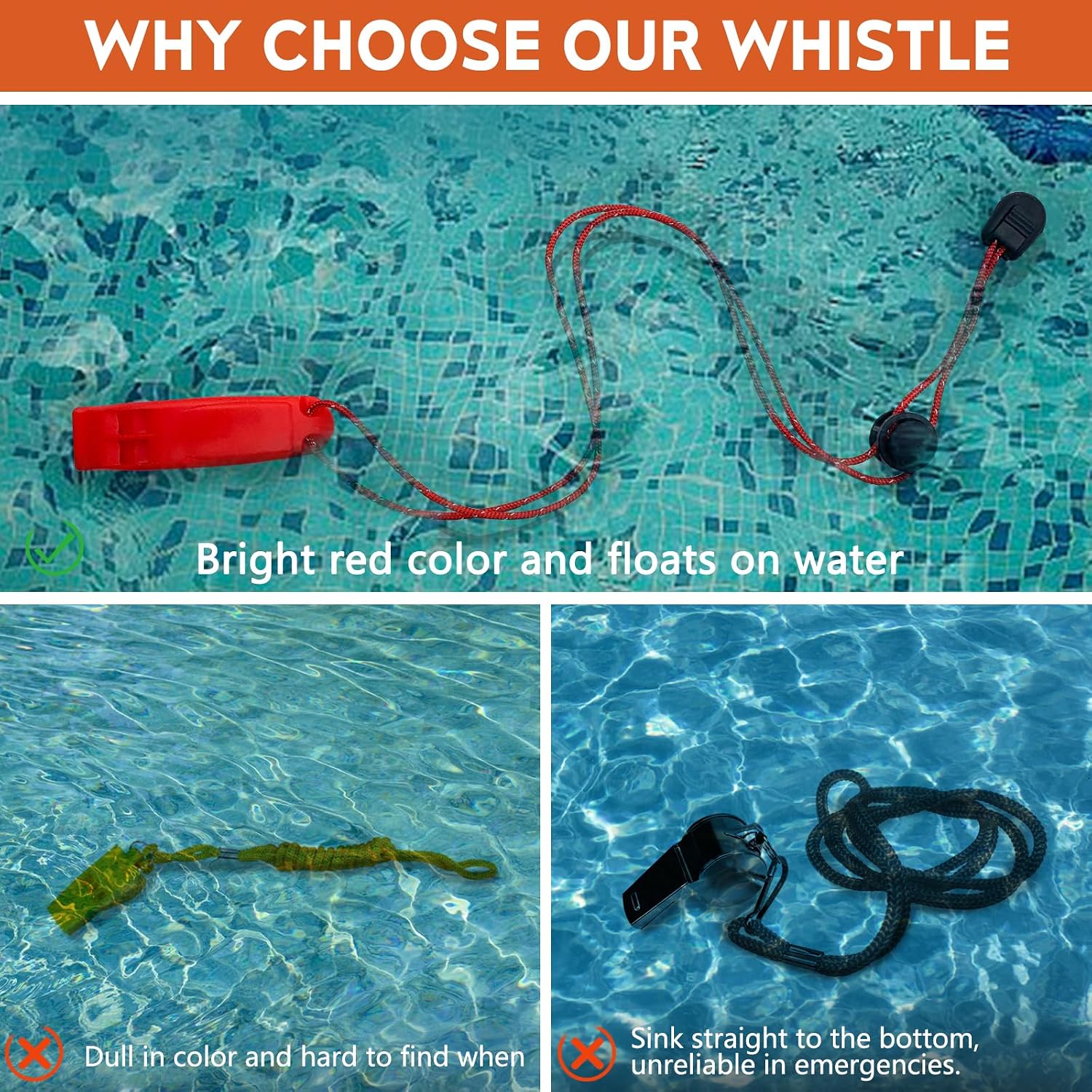 Emergency Whistles Survival, 2PCs Super Loud Double Tube Safety Whistles with Adjustable Reflective Lanyard, Waterproof Boat Whistle for Life Vest Jacket, Kayak, Hiking, Kids (Red) - Image 6