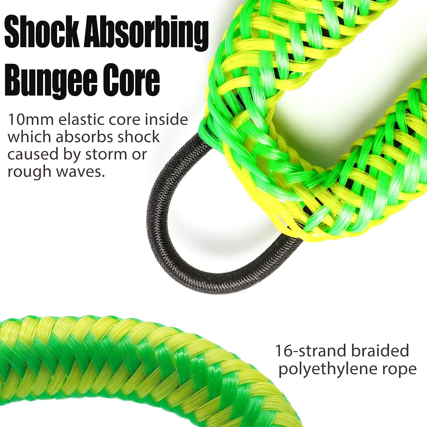 Boat Dock Lines - 3ft Mooring Ropes with Clip, Boating Docking Ties, Boat Accessories for SeaDoo/Waverunner, Kayak, Pontoon, Dinghy & Small Boats(2-Pack) (Green&Yellow) - Image 3