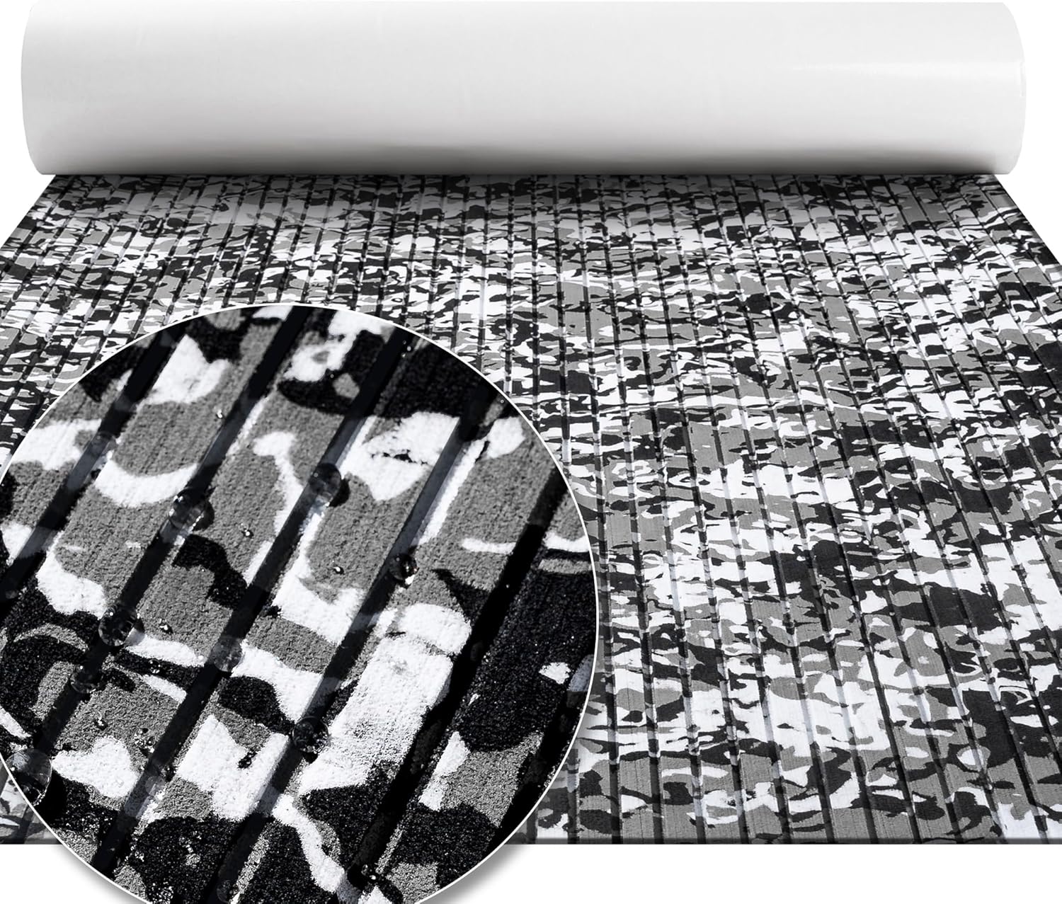 FOCEAN Boat Flooring EVA Foam Boat Decking Marine Flooring Camo Self-Adhesive Marine Mats for Jon Boats Bass Boat Kayak RV 94.5"x15.7", Snow Camo