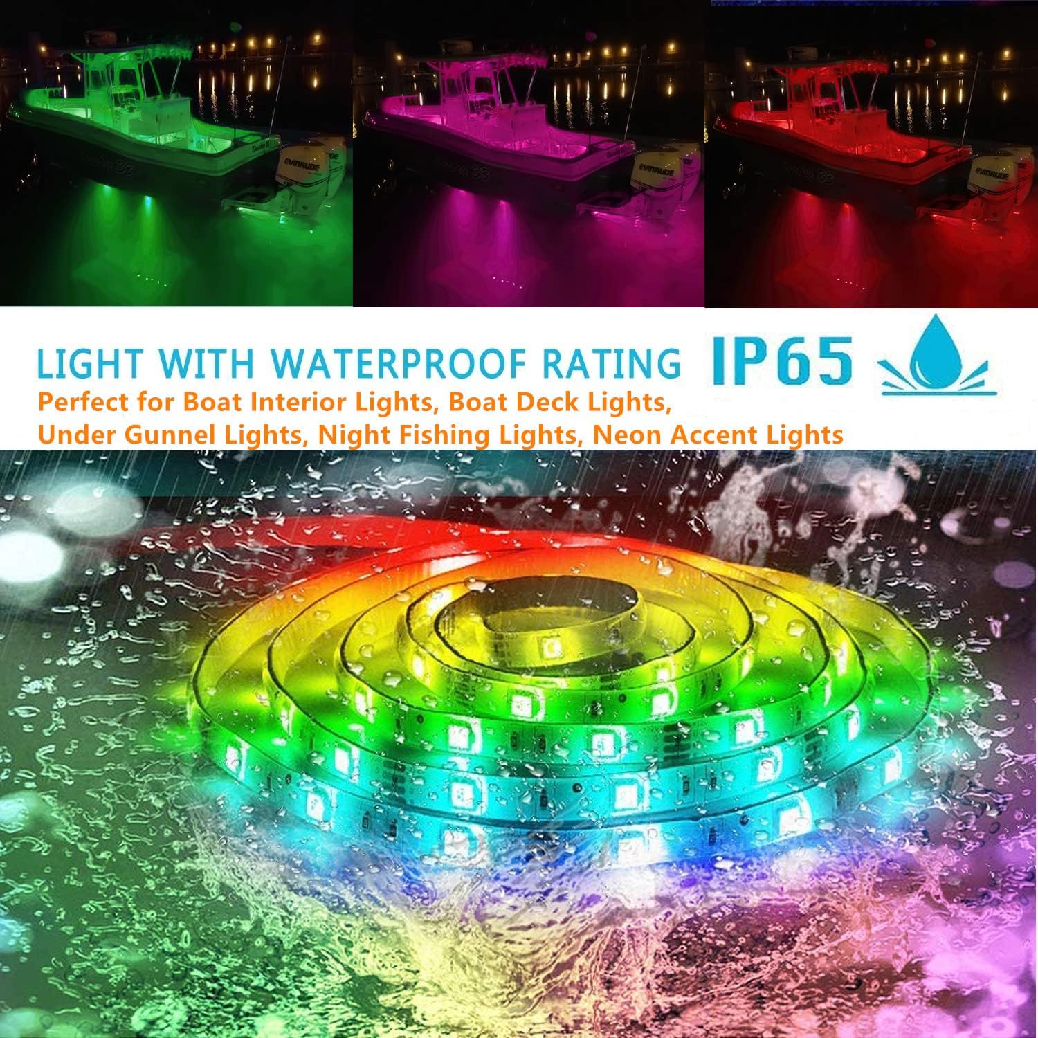 LED Boat Strip Lights, 12v 40FT Multi-Color Marine Pontoon Led Lights, Waterproof Boat Interior Light, Boats Deck Gunnel Hull Trailer Courtesy Light Strip, Night Fishing Lighting for Bass Jon Yacht - Image 4