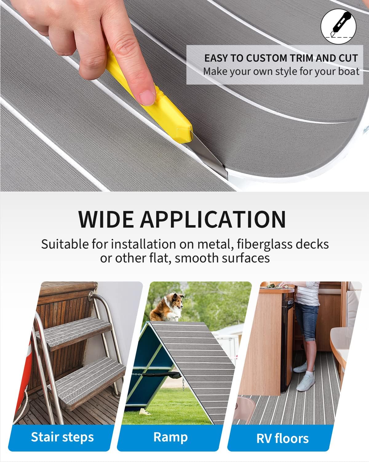 OCEANBROAD EVA Foam Boat Flooring with 3M Adhesive Backing Marine Self-Adhesive Decking 96''x45.6''/36''/28.8''/16.8'', 48''x16.8'' Faux Teak Sheet for Jon Boats Swim Platform Helm Pad RV Floor | Double-layer, Non-Slip, 6 mm Thick Eva Foam, Multiple Sizes and Colors, Easy to Install, For Marine Decking - Image 5
