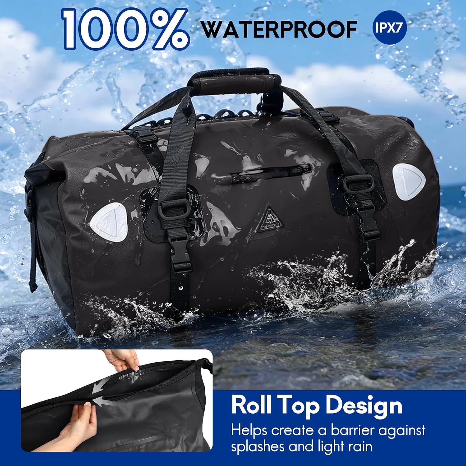 Haimont Waterproof Duffel Bag Roll-top Dry Duffel Bag with Quick-fixed Straps for Motorcycling, Rafting, Boating, SUP, Kayaking, Travel, 50L/70L - Image 2