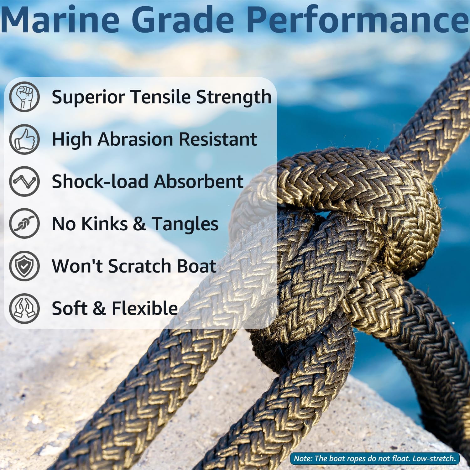 Boat Dock Lines 1/2" x 15' - Double Braided Nylon Boat Ropes for Docking with 12" Loop, Marine-Grade High Strength Boat Lines Dock Rope, Premium Marine Rope Mooring Lines, Easy Handling - 4 Pack,Black - Image 6