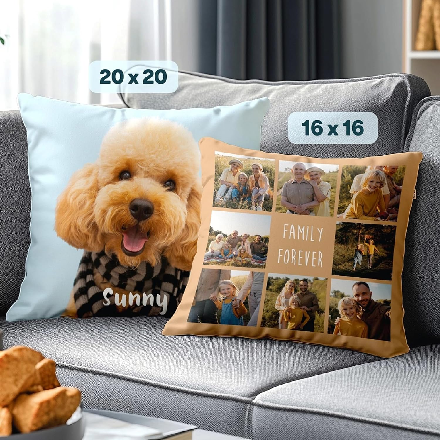 Fabric Textile Products Custom Pillow - USA Made - Personalized Pillows with Pictures or Text - Throw Pillow - Personalized Gift - Grandparent & Couples Gifts - Pet Pillow - Kids Pillows (16"x16") - Image 3