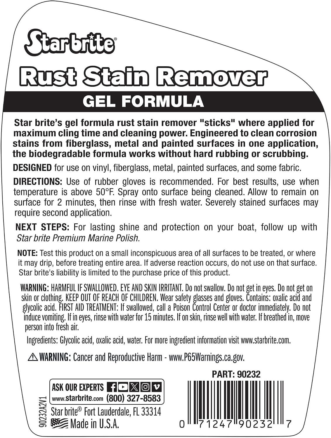 STAR BRITE Rust Stain Remover Gel Formula – Clinging Rust Cleaner for Fiberglass, Metal, Vinyl, Painted Surfaces & More, Fast-Acting Marine-Grade Stain Removal - Image 2