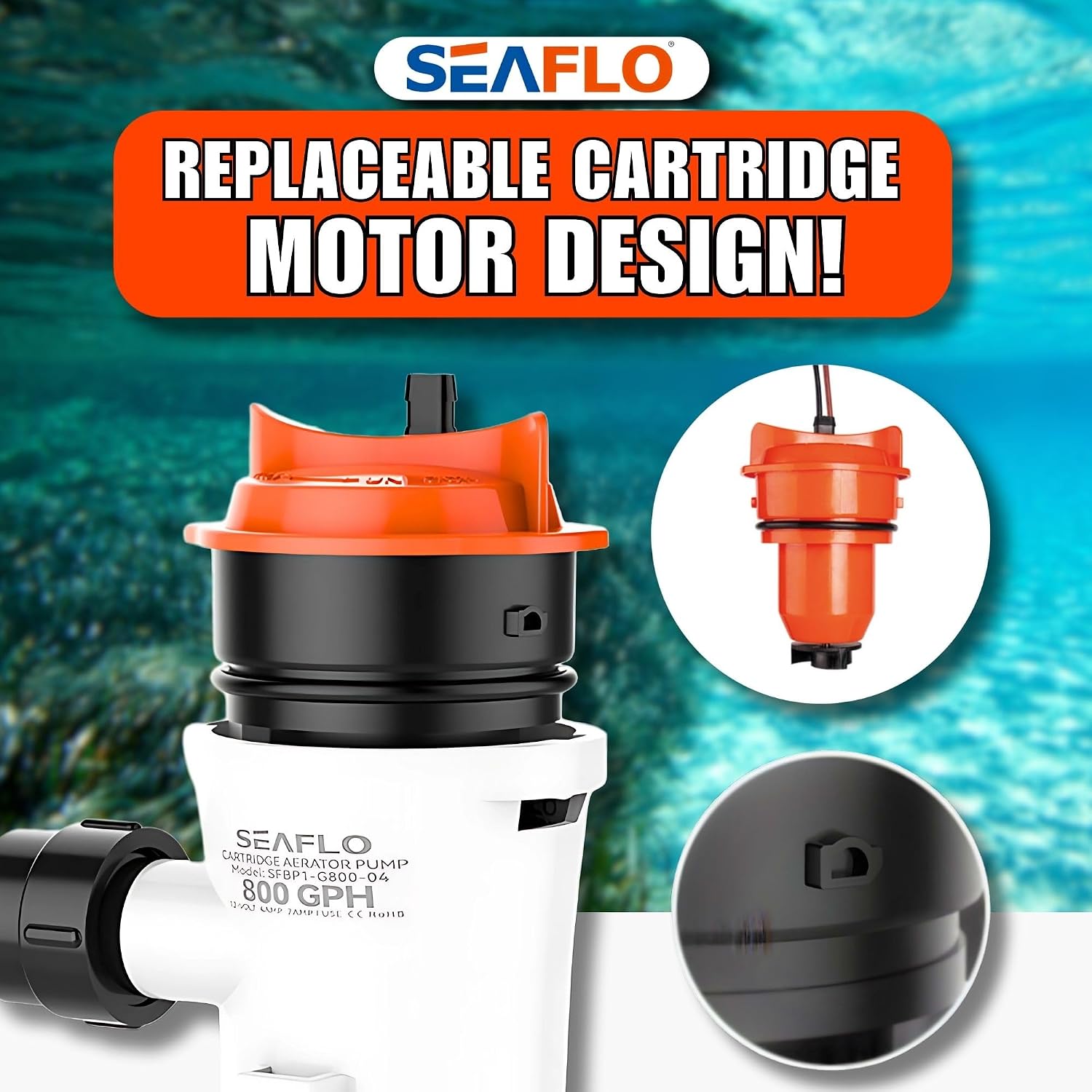 SEAFLO 04 Series 800 GPH Baitwell/Livewell Aerator Pump with Straight Intake, 12V DC, Saltwater/Freshwater, Replaceable Cartridge Motor, ¾" NPT Outlet, CE & Rohs Certified – 4-Year Warranty! - Image 8