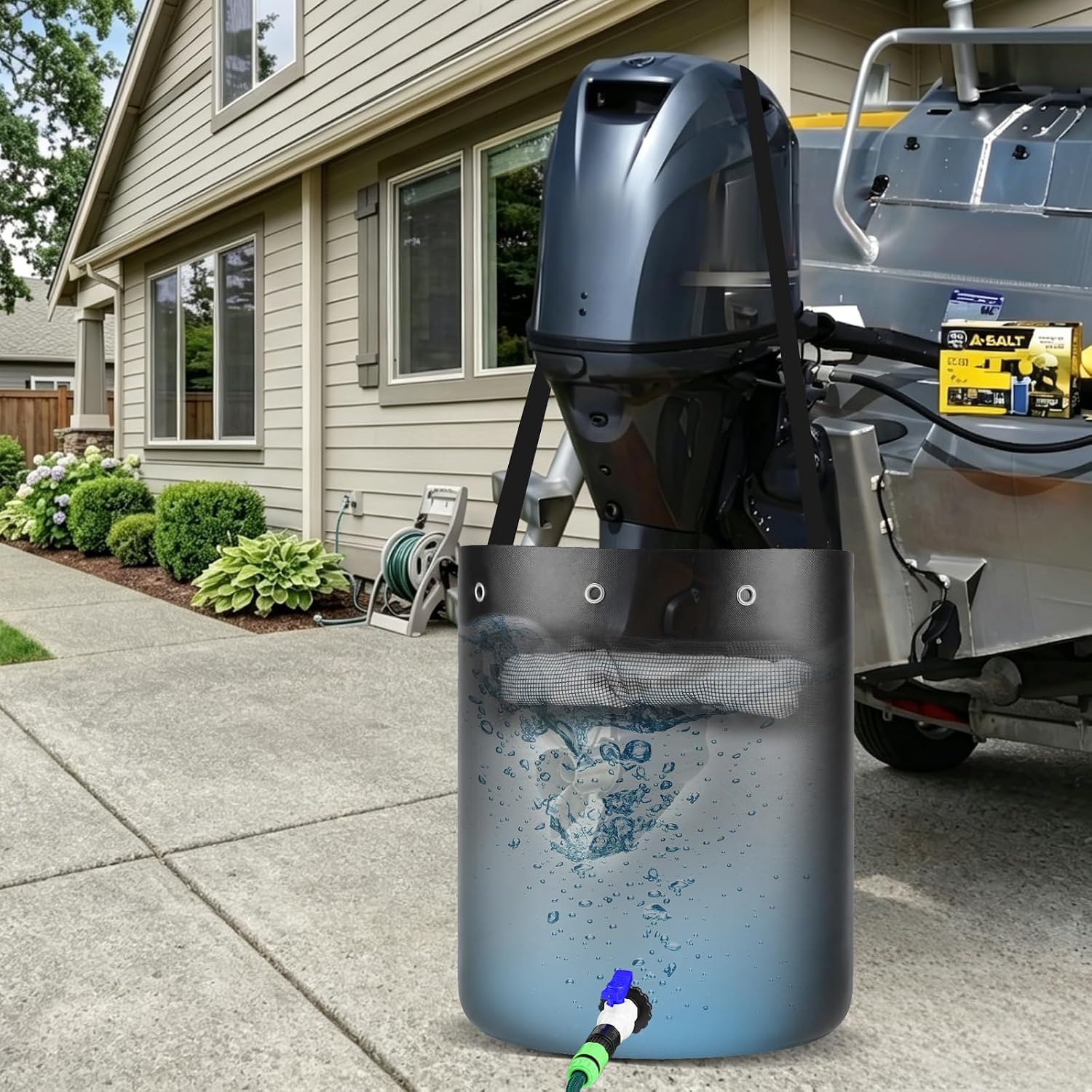 70 Gallon Outboard Motor Flushing Bag with Salt-Removing Mixer & Oil Absorbent Sock, Heavy Duty Boat Engine Flush Kit for Yamaha, Mercury, Suzuki Motors up to 350HP - Image 6