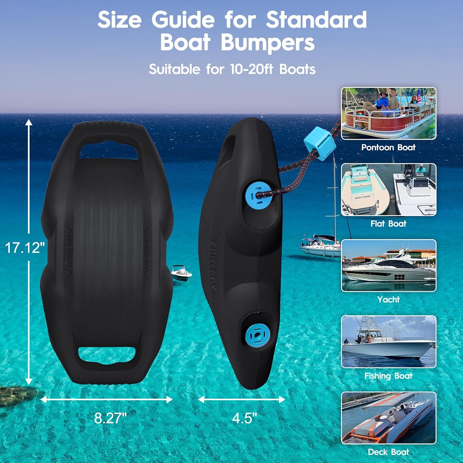 AWEMUFA Boat Fenders Easy to Install Bumper for Docking Ideal Fender for Pontoon, Bass, Jet Ski and Fishing Boats - Image 7