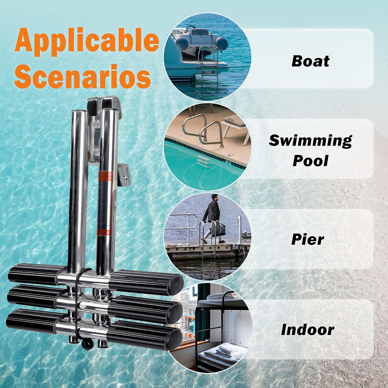 3 Step Boat Ladder, Stainless Steel Dive Boarding Ladders for Bass Fishing Boats, Heavy-Duty with Non-Slip Treads - Image 6