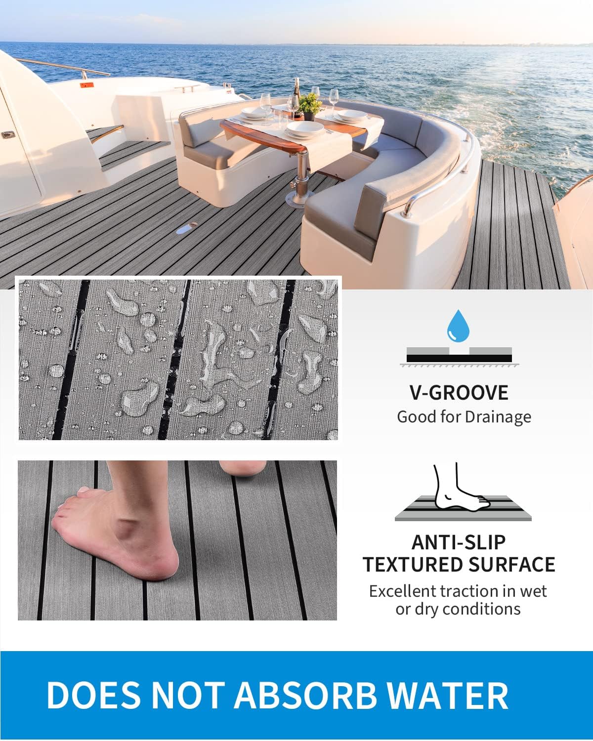 OCEANBROAD EVA Foam Boat Flooring with 3M Adhesive Backing Marine Self-Adhesive Decking 96''x45.6''/36''/28.8''/16.8'', 48''x16.8'' Faux Teak Sheet for Jon Boats Swim Platform Helm Pad RV Floor | Double-layer, Non-Slip, 6 mm Thick Eva Foam, Multiple Sizes and Colors, Easy to Install, For Marine Decking - Image 3