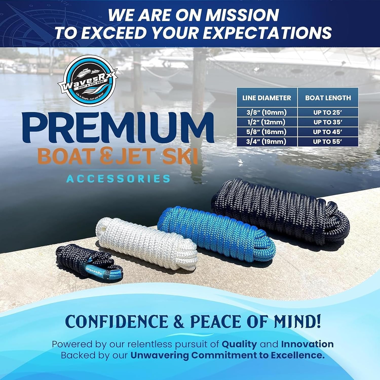 Premium Nylon Boat Dock Lines & Ropes for Docking 3/8'' x 15' | Double Braided Marine Rope & Mooring Line| Boat Ropes for Docking with Loop | UV & Saltwater Resistant Dock Ropes for Boats & Pontoons - Image 6