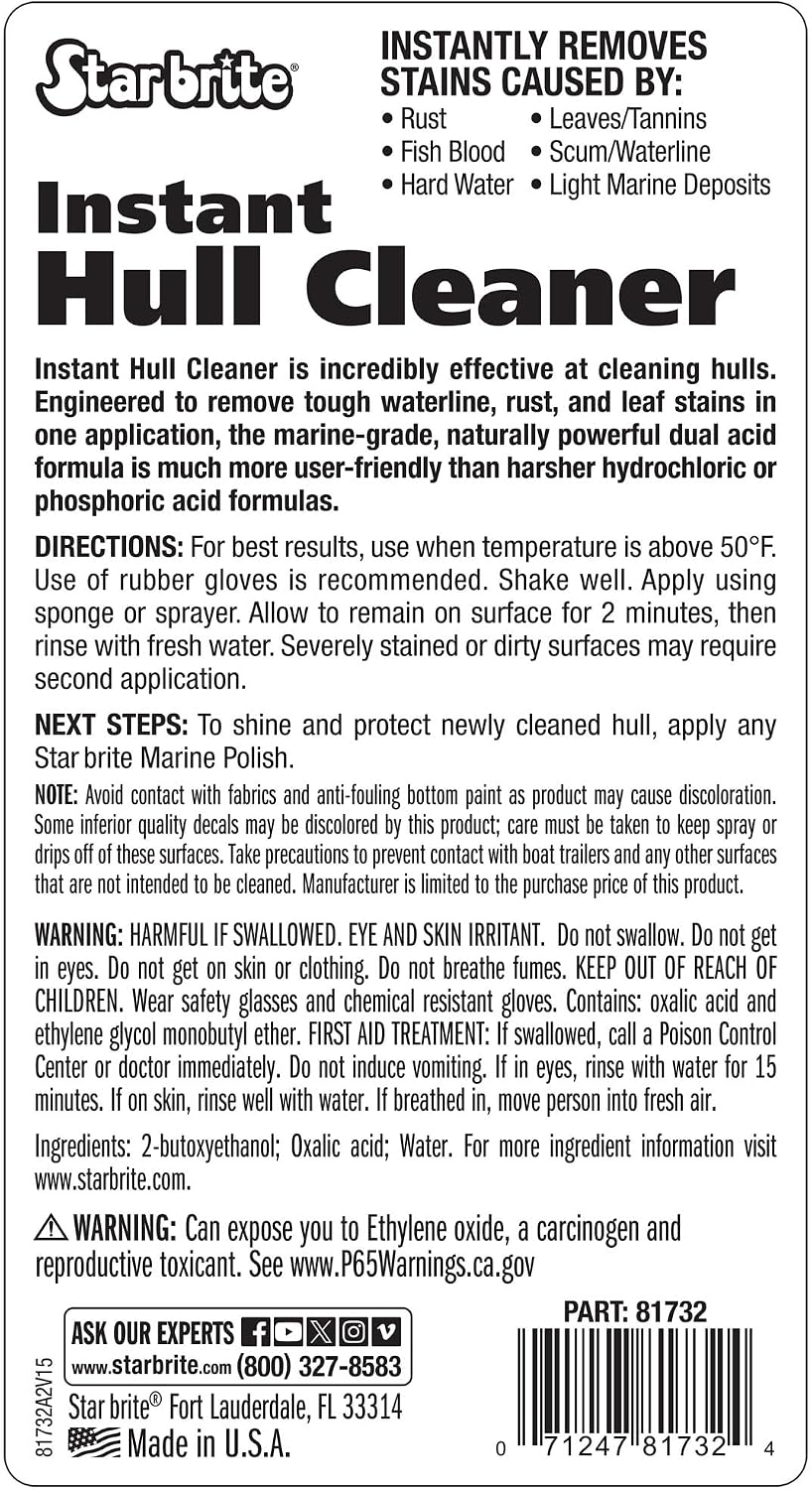 STAR BRITE Instant Hull Cleaner - Easily Remove Stains, Scum Lines & Grime for Boat Hulls, Fiberglass, Plastic & Painted Surfaces - Wipe On, Rinse Off Formula 32 Ounces (081732) - Image 2