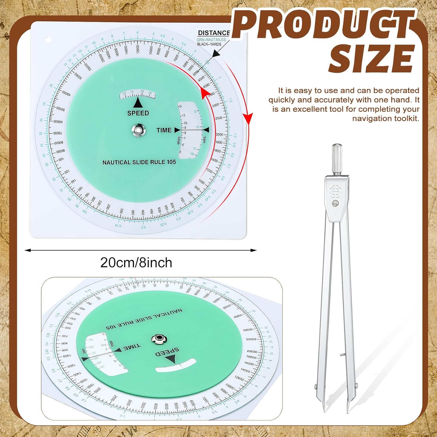 Dunzoom 3 Pcs Marine Navigation Kit, Basic Navigation Set Include 18" Marine Parallel Ruler with Clear Scales, 8" Diameter Nautical Plotter Protractor, 6" Fixed Point Divider for Boat Accessories - Image 3