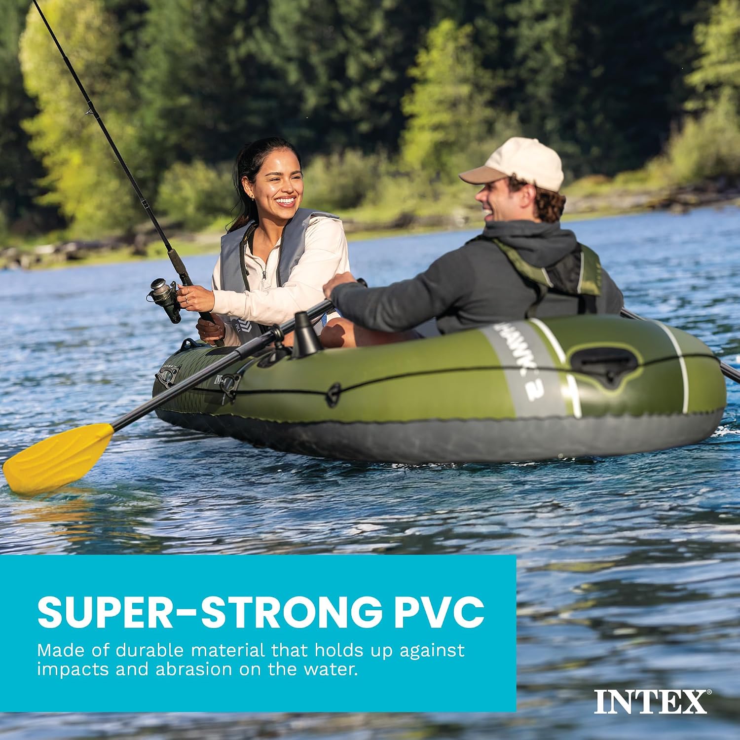 INTEX Seahawk Inflatable Boat Series: Includes Boat Oars and High-Output Pump - Fishing Rod Holders - Gear Pouch - Image 5
