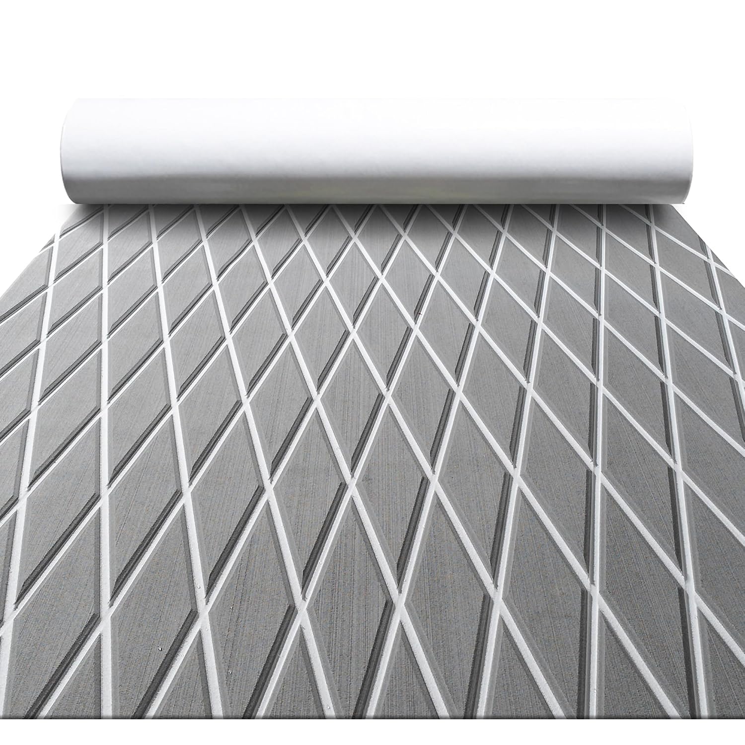 FOCEAN Boat Flooring EVA Foam Boat Decking Marine Mat Non-Slip Self-Adhesive Flooring Sheet for Motorboat Jon Boats Bass Boat Kayak RV Floor, 94.5''x 15.7'', Grey with White Lines