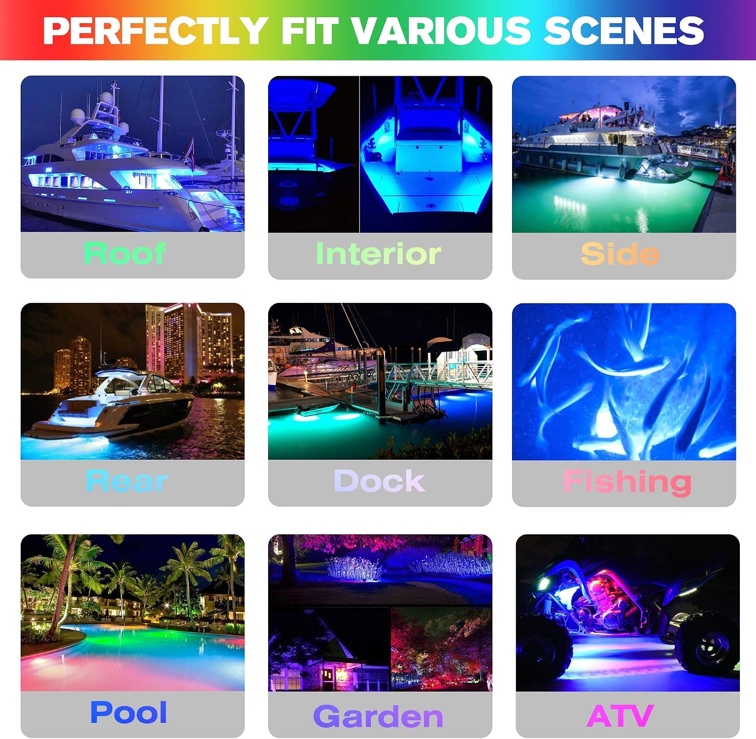 HUSUKU GT1 Underwater Boat LED Lights Marine Color Light Kit, 6.7" 2000LM RGB IP68 36LED 12V~24V 316 316 Stainless, Wireless Grouping & Control Auto Sync, Multi Color Light for Yacht Boat Deck Pontoon - Image 3