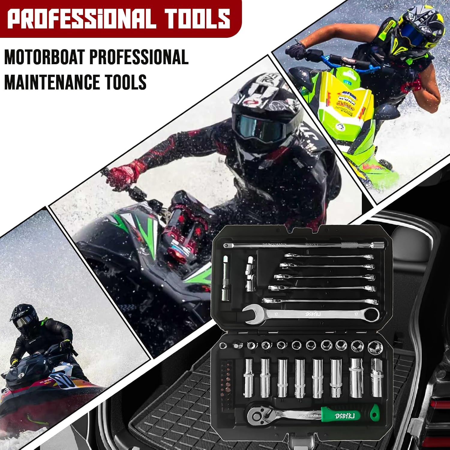 49-Piece Professional Motorboat & Yacht Maintenance Tool Kit, High-Strength Chrome Vanadium Steel with 72-Tooth Ratchet Wrench, 1/4 & 3/8 Inch Drive Metric & Standard Socket Wrench Set - Image 4