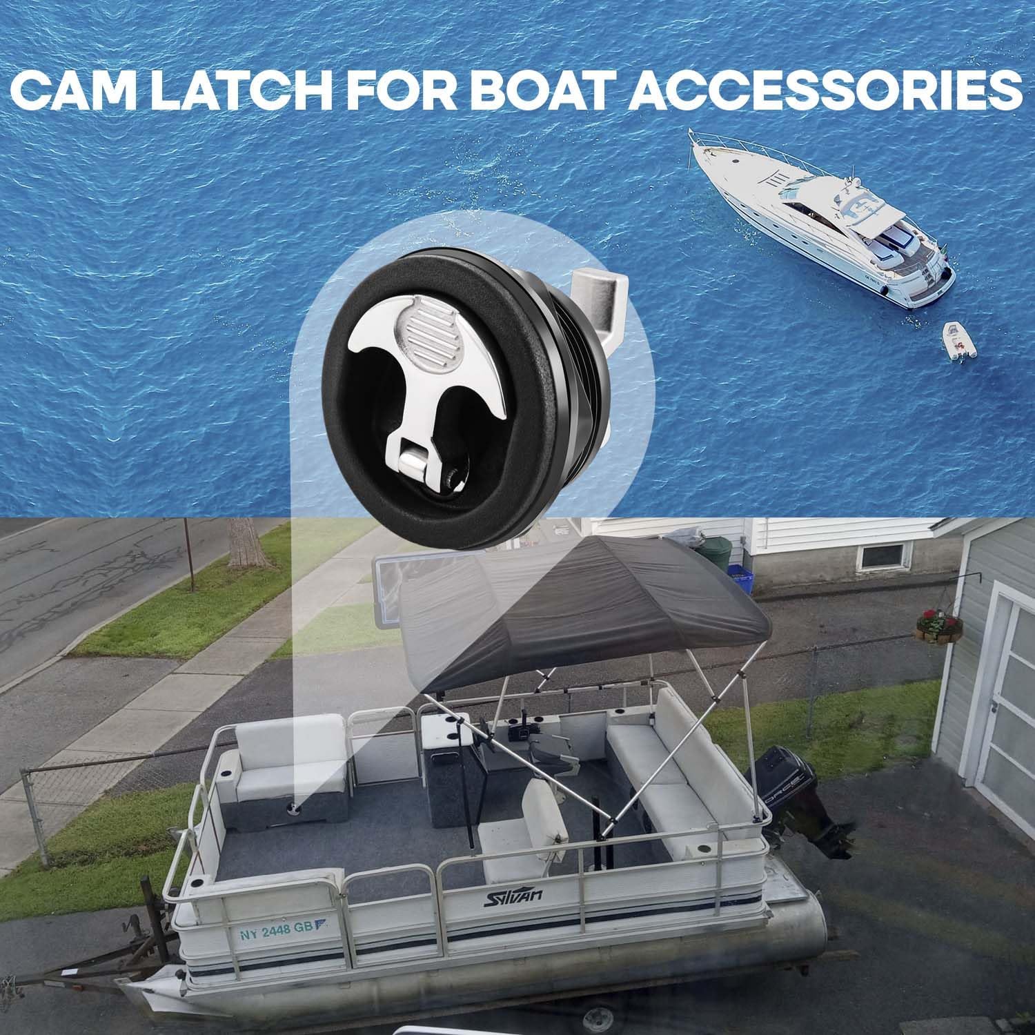 Boat Hatch Latch T Handle, Marine Grade Stainless Steel Cam Latch, Non-Locking Flush Mount Deck Latch for Boat Hatch, Livewell, RV Compartment & Cabinet Door Replacement - Image 6