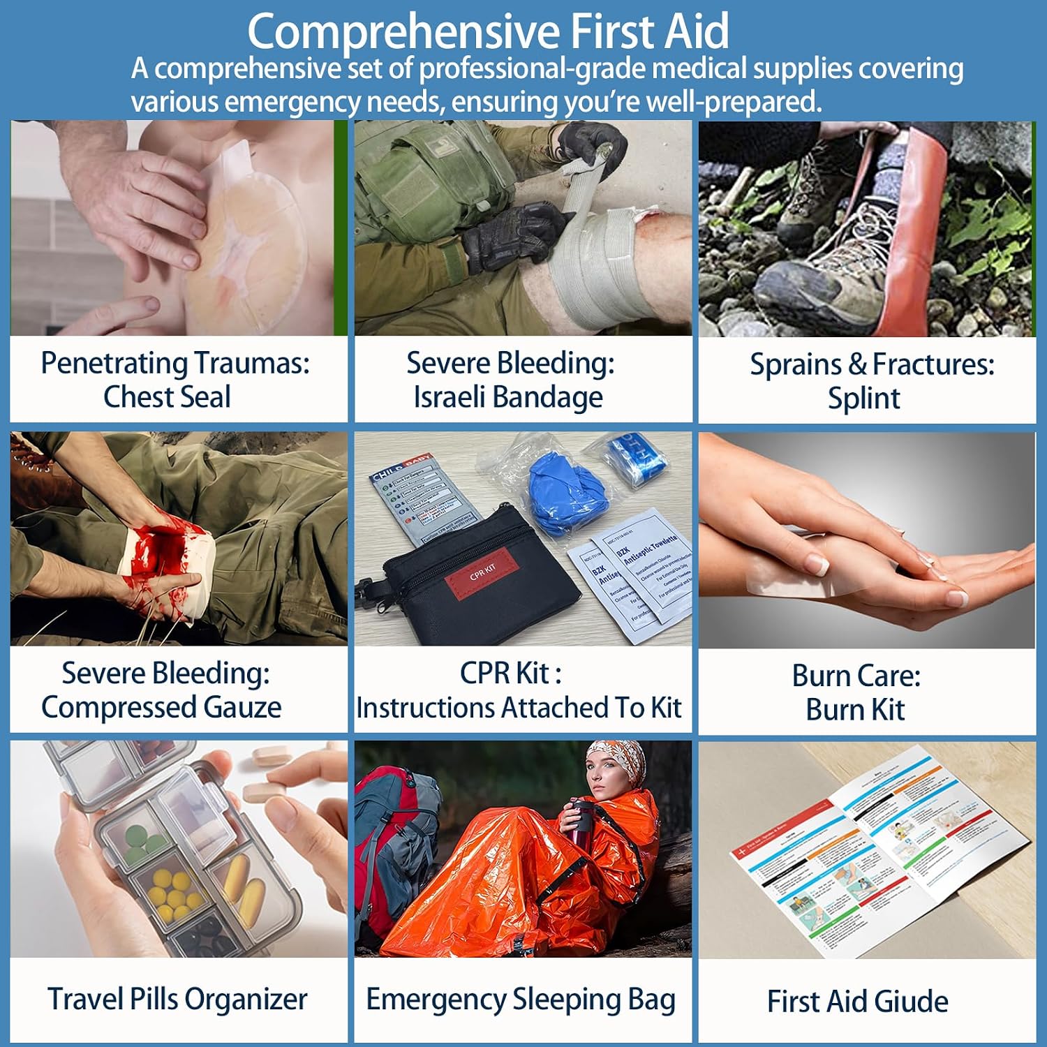 Besst Survivor 401 Pieces First Aid Kit with 2 Chest Seals & Israeli Bandage -Waterproof, Expandable Trauma Bag for Home, Car, Camping, Outdoor Emergency (Labeled Compartments, MOLLE Mountable) - Image 5