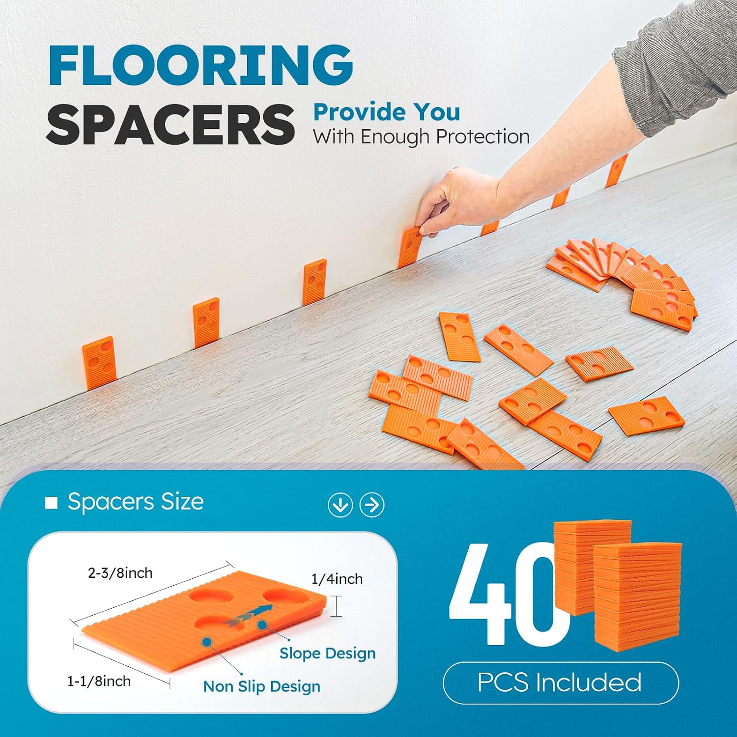 NAACOO Laminate/Vinyl Flooring Tools, Tapping Block for Vinyl Plank Flooring-Double Sided with Notches,10In Contour Gauge, Pull Bar, 40Pcs Floor Spacers,Rubber Mallet. Universal Floor Installation kit - Image 5