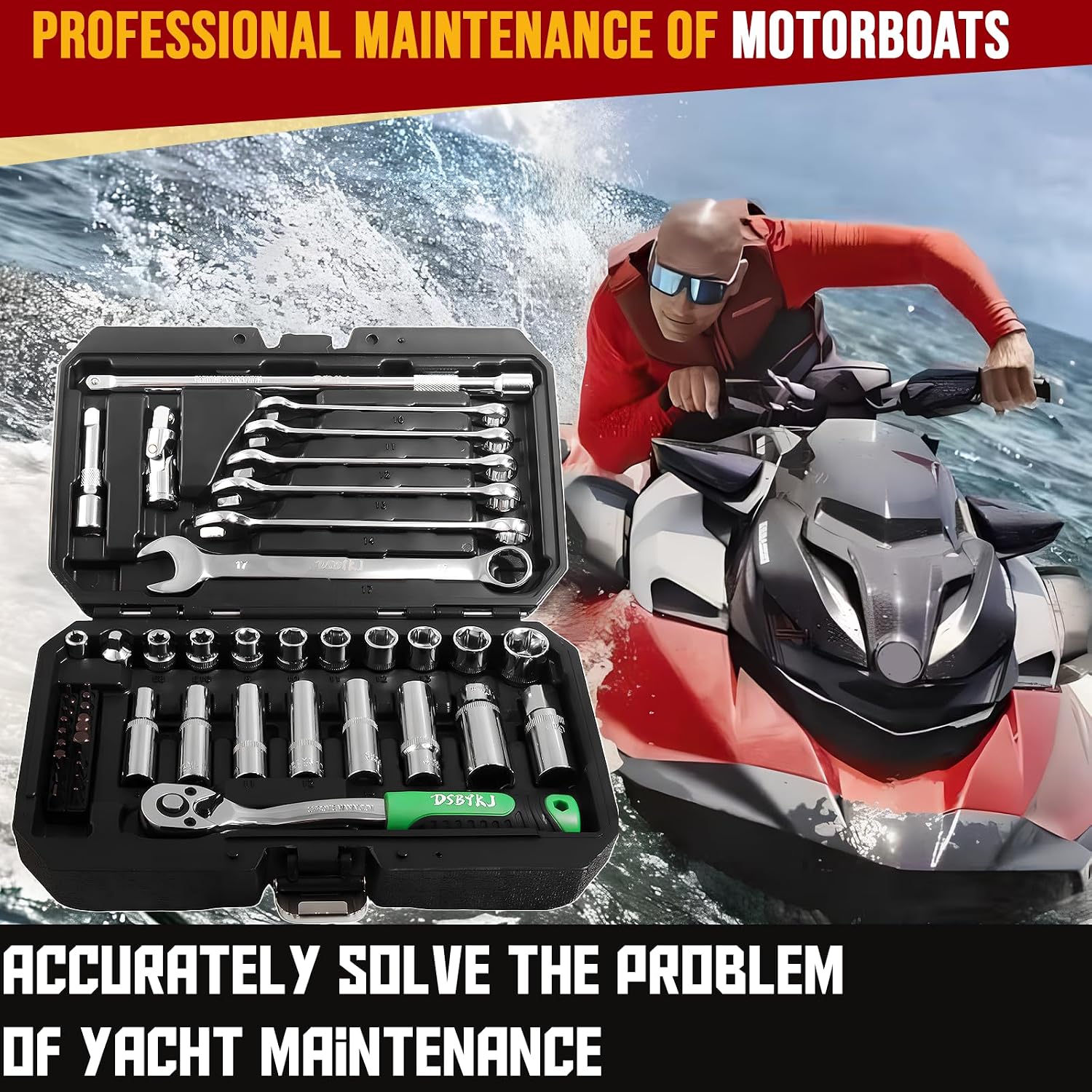 49-Piece Professional Motorboat & Yacht Maintenance Tool Kit, High-Strength Chrome Vanadium Steel with 72-Tooth Ratchet Wrench, 1/4 & 3/8 Inch Drive Metric & Standard Socket Wrench Set - Image 5