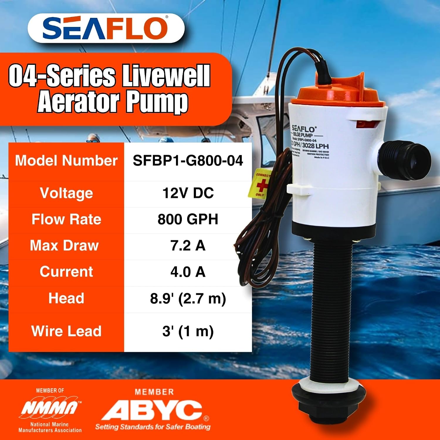 SEAFLO 04 Series 800 GPH Baitwell/Livewell Aerator Pump with Straight Intake, 12V DC, Saltwater/Freshwater, Replaceable Cartridge Motor, ¾" NPT Outlet, CE & Rohs Certified – 4-Year Warranty! - Image 5