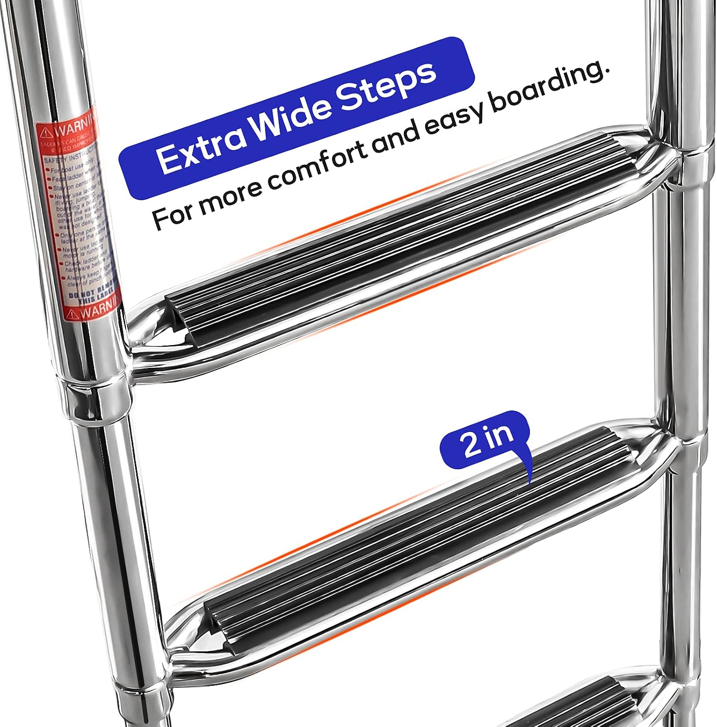 4 Step Pontoon Boat Ladder, 316 Stainless Steel Folding Telescoping Ladder Rear Entry Inboard Ladders All Welded Reinforce Heavy Duty Max.Load 600 Pound with Wide Steps & Safe Handrails - Image 5
