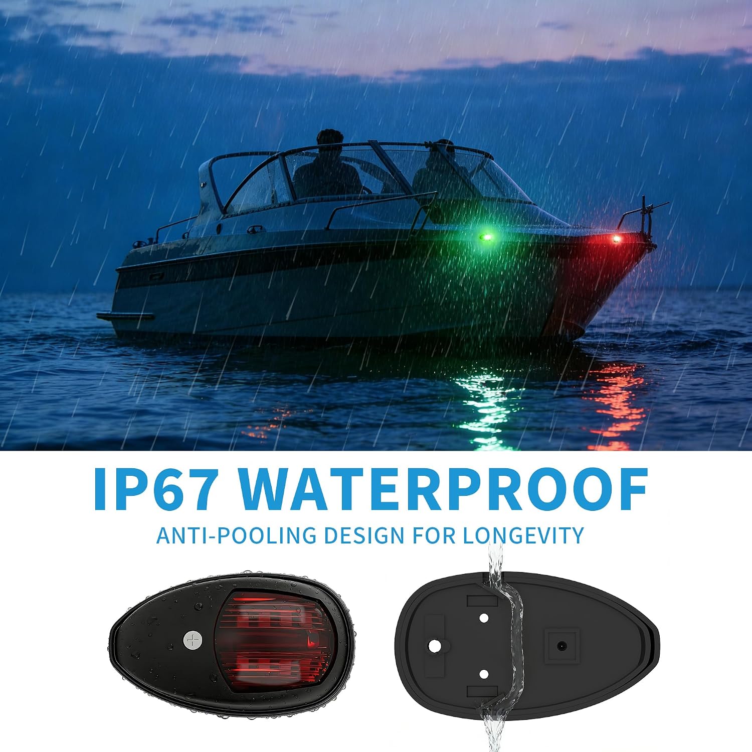 Obcursco Boat Navigation Lights, LED Red and Green Vertical Mount for Bow and Stern, IP67 Waterproof Marine Lights for Pontoon, Bass, and Jon Boats (Black) - Image 4