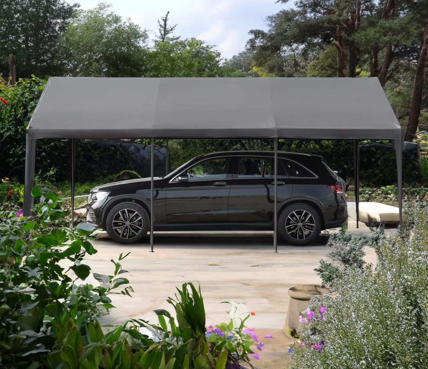 Carport 10x20 Ft Heavy Duty Canopy Steel Canopy Storage Shed,Portable Garage Party Tent,Portable Garage with Removable Sidewalls & Doors All-Season Tarp for Carport (Grey) - Image 8