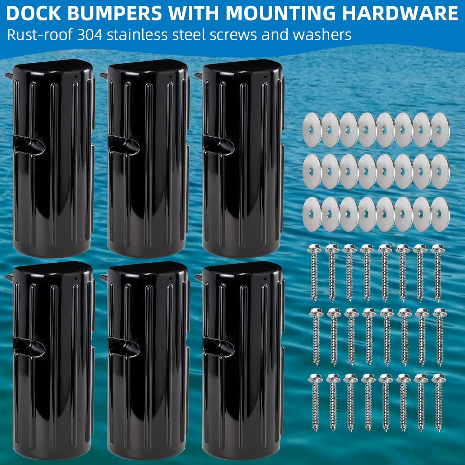 Dock Bumper Fender,Boat Dock Bumpers for Edge or Side,Marine Fender Guard,Vertical Protection,Durable Construction,Includes Mounting Hardware,6 Pack-Black - Image 5