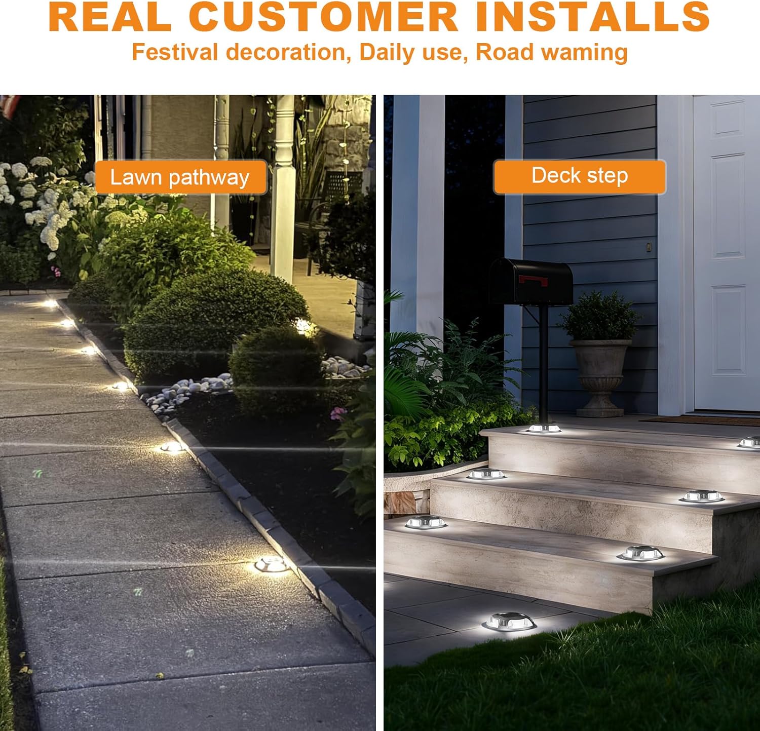 VOLISUN Solar Driveway Lights Dock Marine Lights 12 Pack,2 Colors in 1,Outdoor IP67 LED Deck Light,Solar Powered Waterproof Warning Step Light for Driveway Sidewalk Pathway (White/Warm White) - Image 7