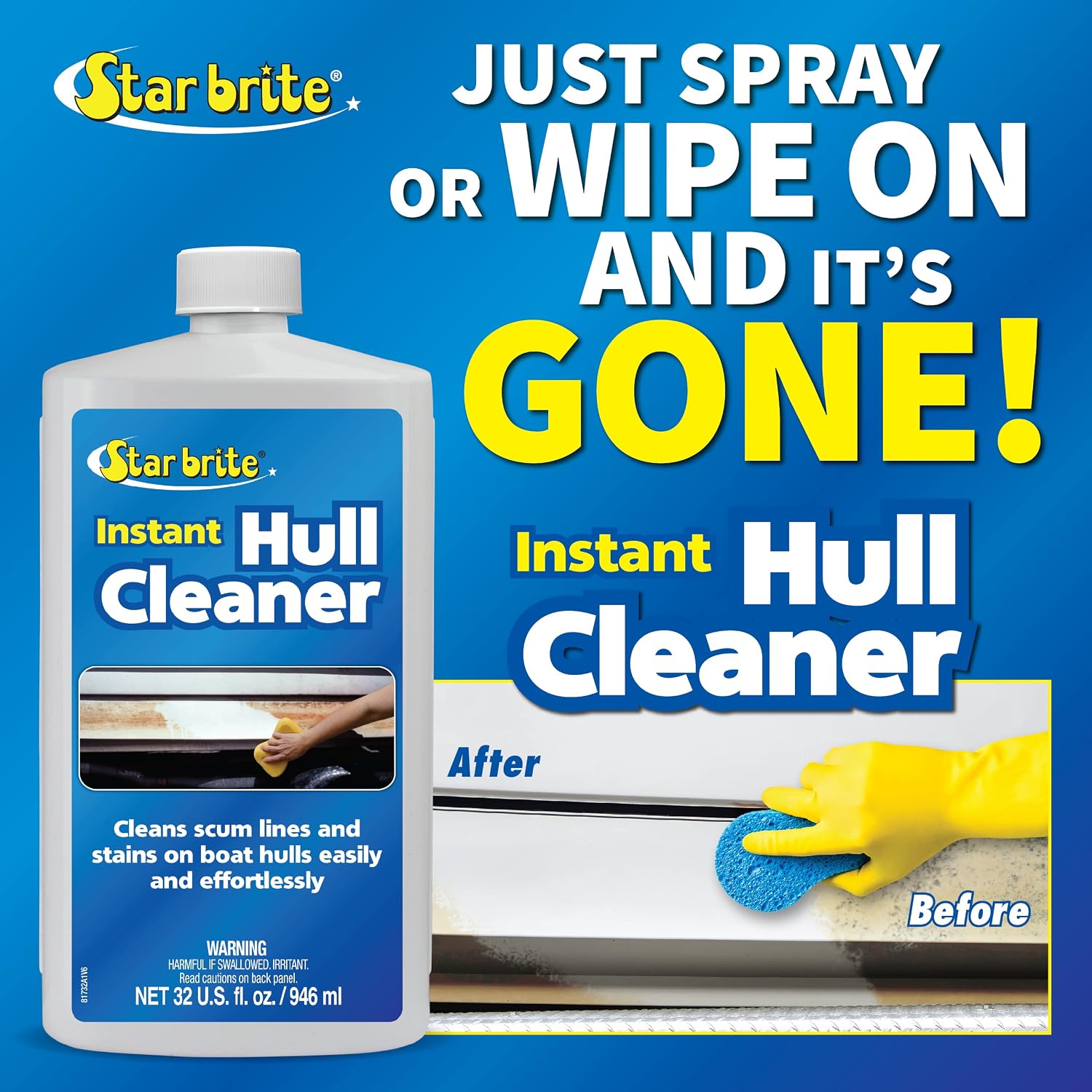STAR BRITE Instant Hull Cleaner - Easily Remove Stains, Scum Lines & Grime for Boat Hulls, Fiberglass, Plastic & Painted Surfaces - Wipe On, Rinse Off Formula 32 Ounces (081732) - Image 6