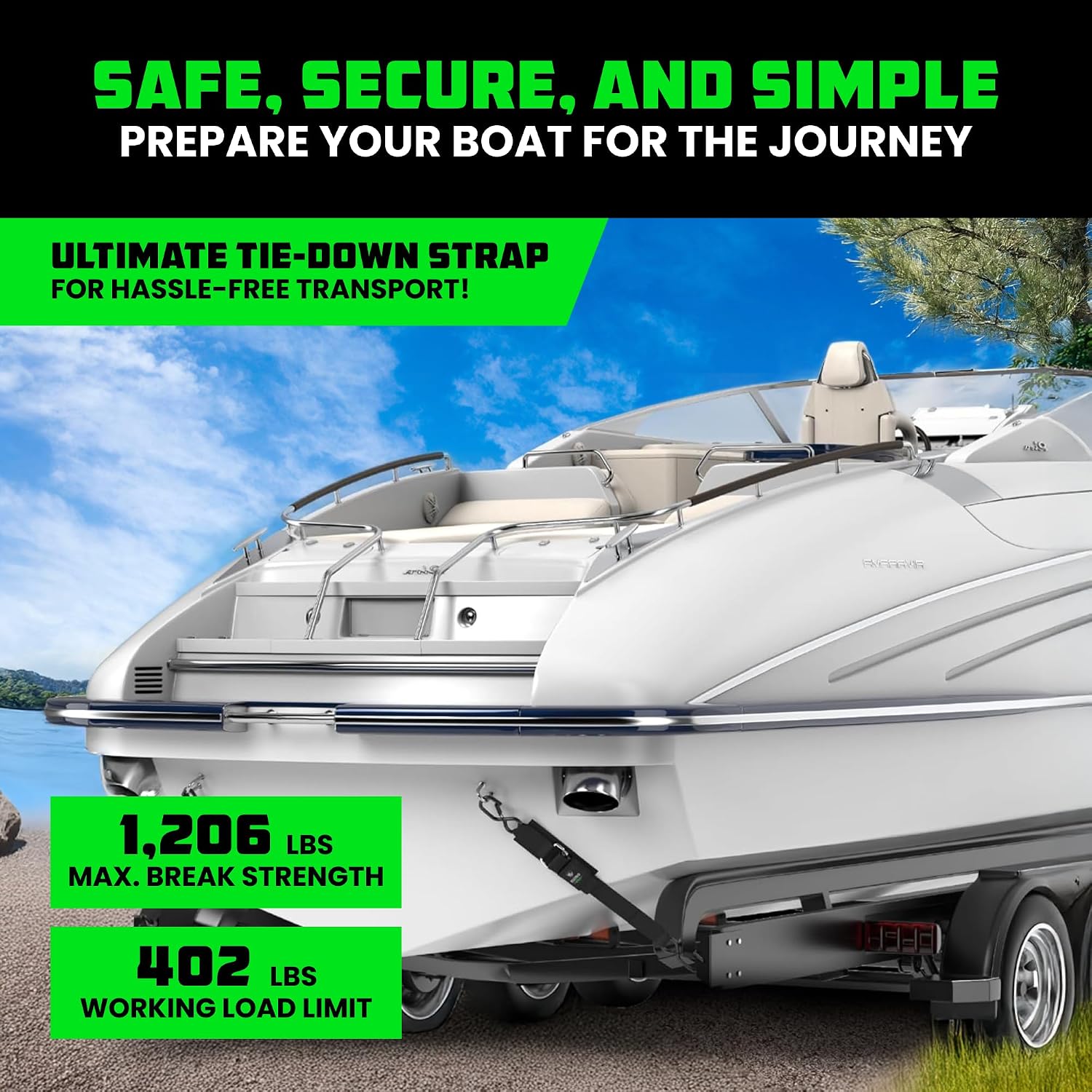 Rhino USA Boat Trailer Straps (2-Pack) - Heavy Duty 2 Inch x 48 Inch Boat Tie Down Straps to Trailer - Ultimate Adjustable Transom Tie Down Straps for Trailering Safety with Boat, Jet Ski, & More! - Image 5