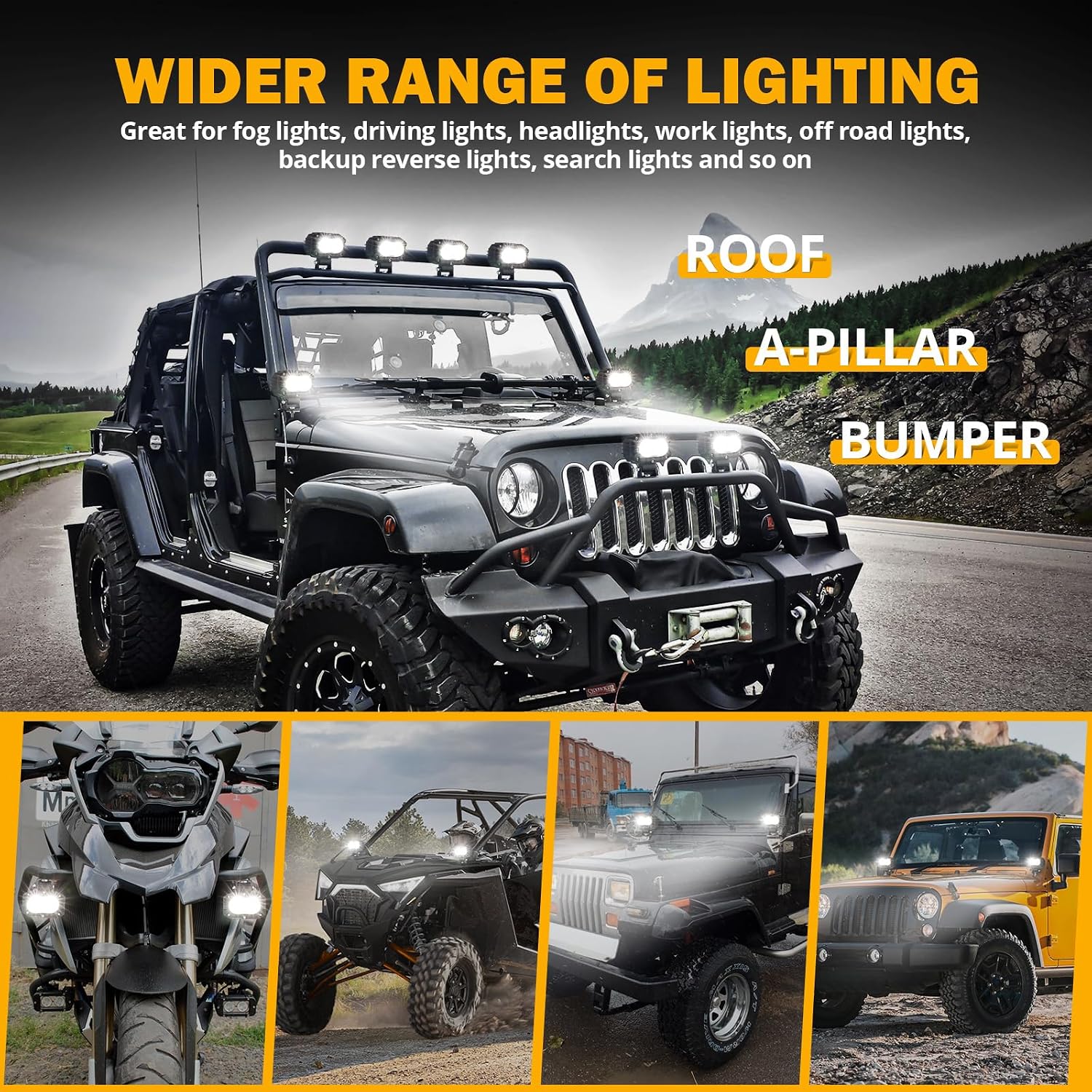Auxbeam 4 Inch LED Light Pods, 60W Square Offroad Driving Light Super Bright 120° White Broad Flood Beam Pods Light with Off Road Wiring Harness for Wrangler Truck Pickup SUV ATV UTV (2 Pcs) - Image 7