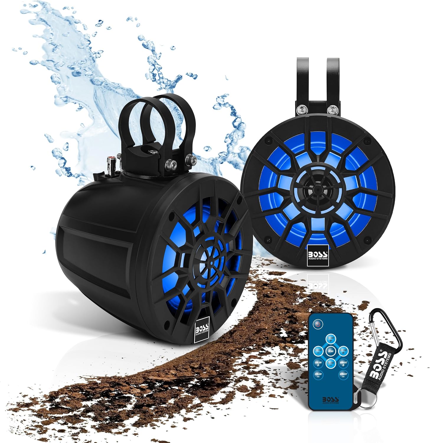 BOSS Audio Systems MPWT50RGB ATV UTV Marine Boat 5.25 Inch Stereo Wake Tower Speakers – Full Range, 2 Way, IPX6 Weatherproof, Multi-Color Illumination, 500 Watts Per Pair, Golf Cart Compatible