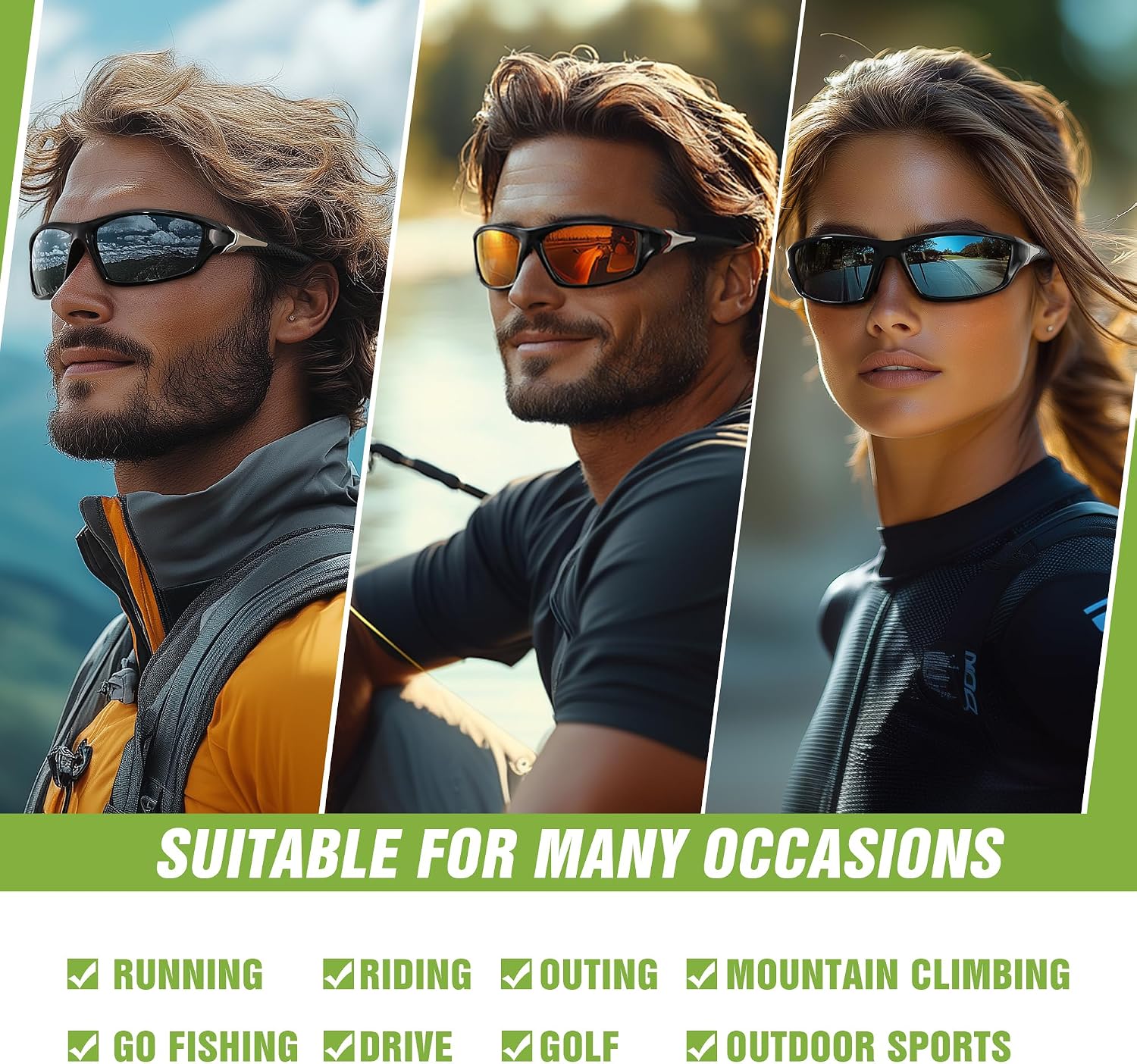 3 Pack Polarized Sports Sunglasses for Men, Mens Sunglasses Wrap Around UV Protection for Cycling Fishing Driving - Image 7