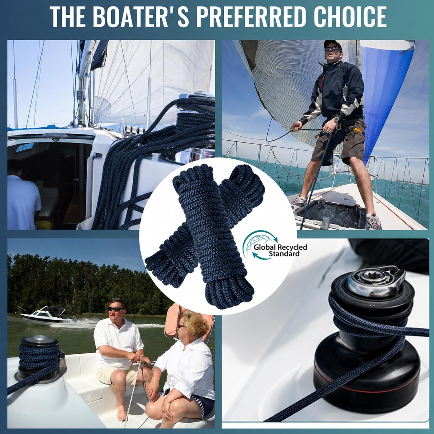2 Pack 1/2" x 25' Boat Dock Lines,Double Braided Nylon Boat Ropes,Pre-Spliced with 12''Loop Mooring Ropes,Marine Grade Boat Line Dock Rope for Pontoon & Boat,High Strength,Abrasion Resistant-Navy Blue - Image 7
